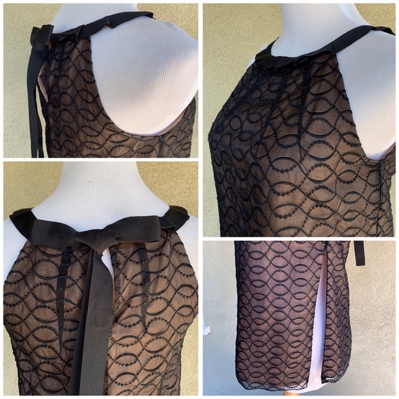 🔥5/$20🔥 “Kenar” Black Silk Lace Overlay Nude Lining Top - Picture 3 of 8